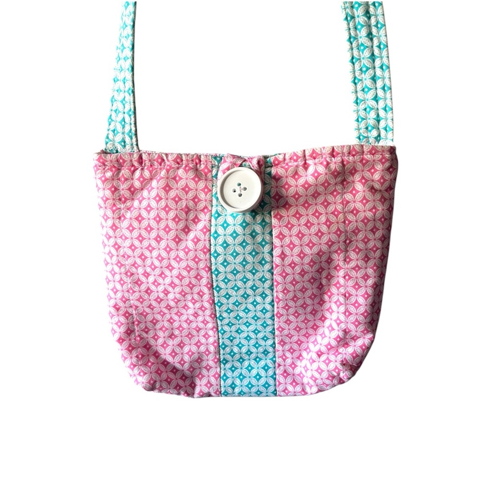 5/$25 Handmade Pink and Aqua Cotton Crossbody Bag